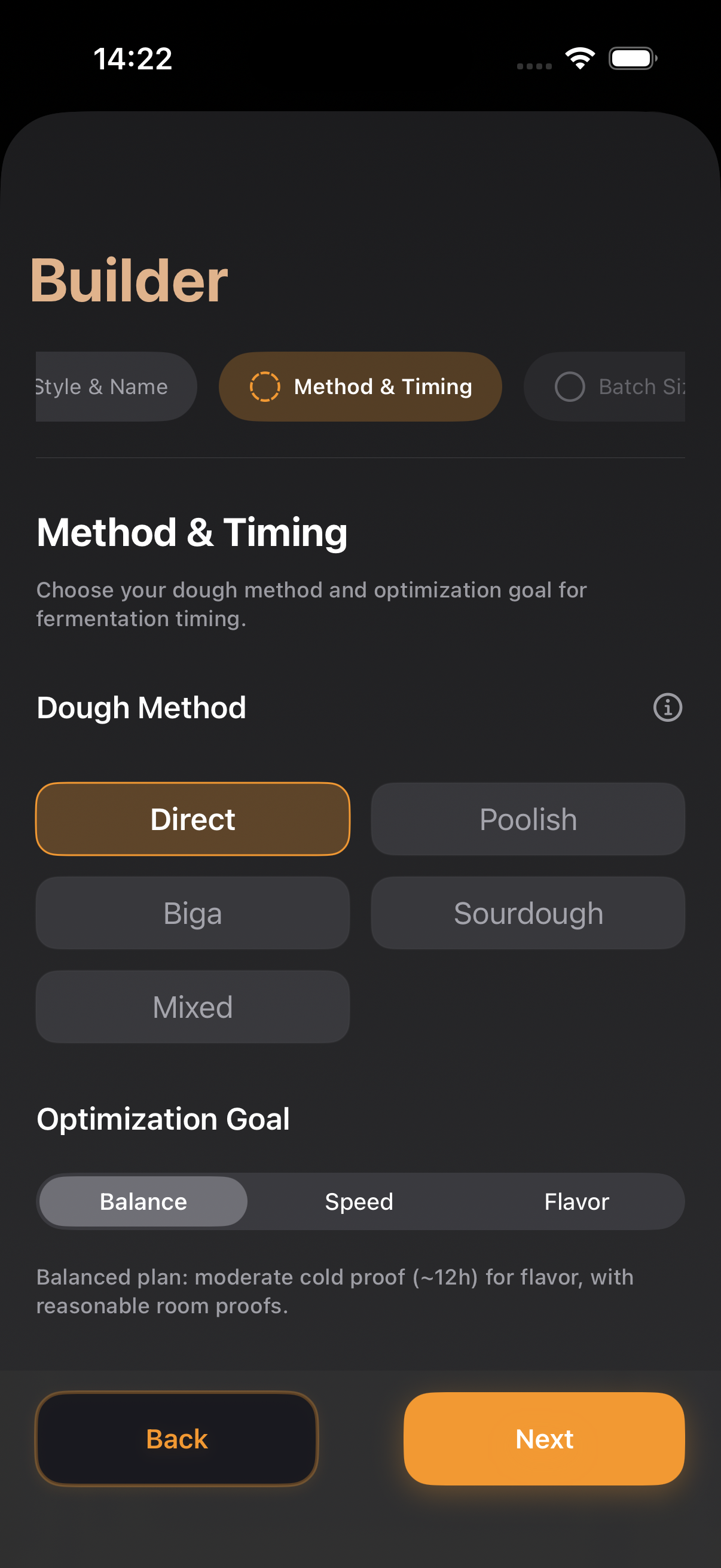 Method Selection showing fermentation method options